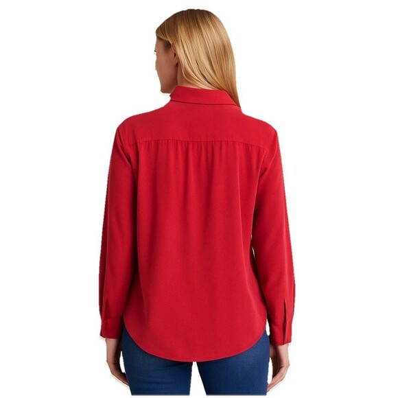 Vintage Y2K Express Silk 100% Button-Up Shirt – Red – Size Large - Picture 2 of 16